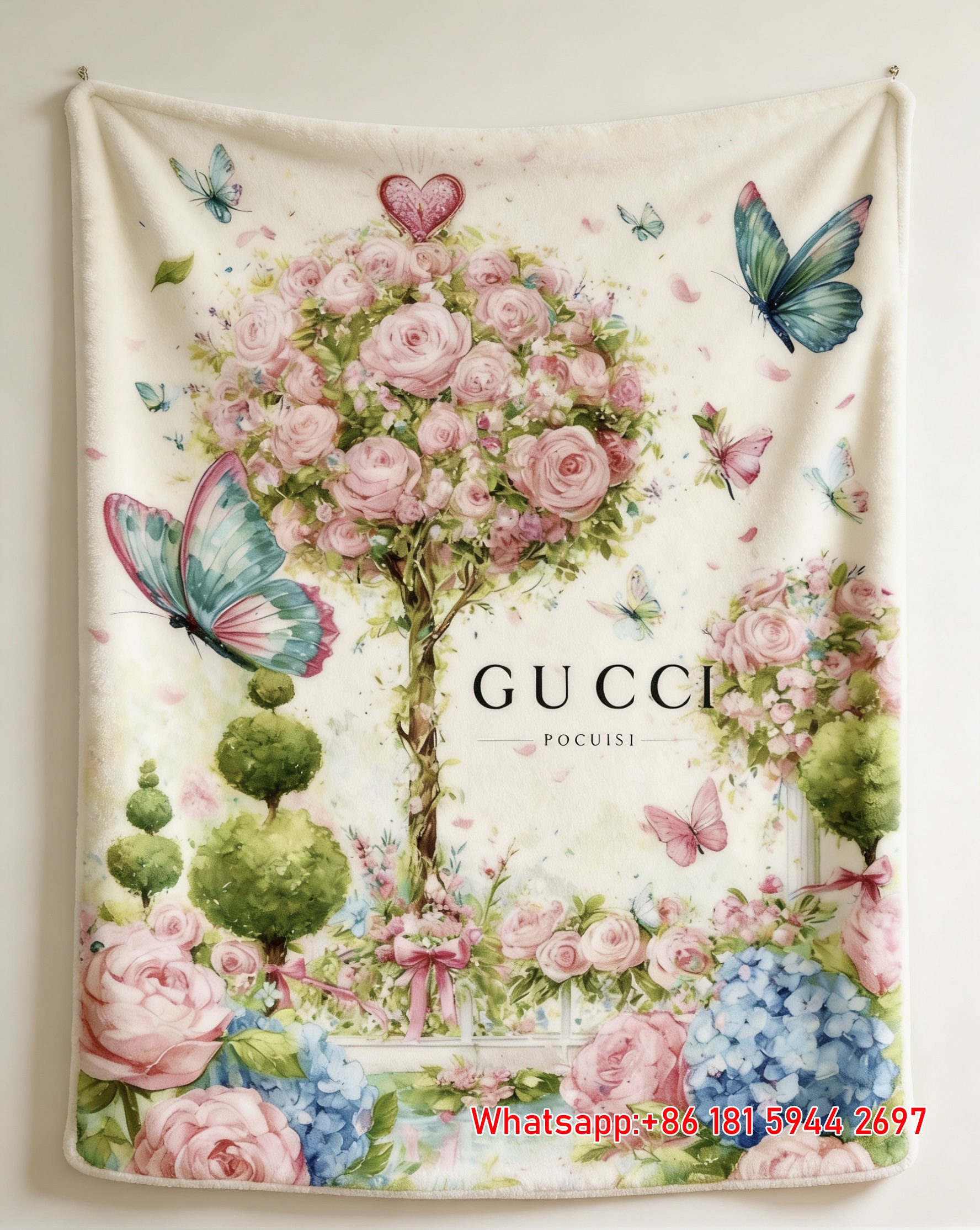 Gucci Rose Tree & Butterfly Throw blankets Gucci Enchanted Garden Tapestry IMG_2808